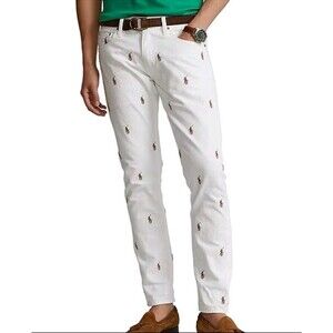Polo Ralph Lauren Sullivan Slim White Jeans Rainbow Pony Men’s 40x30